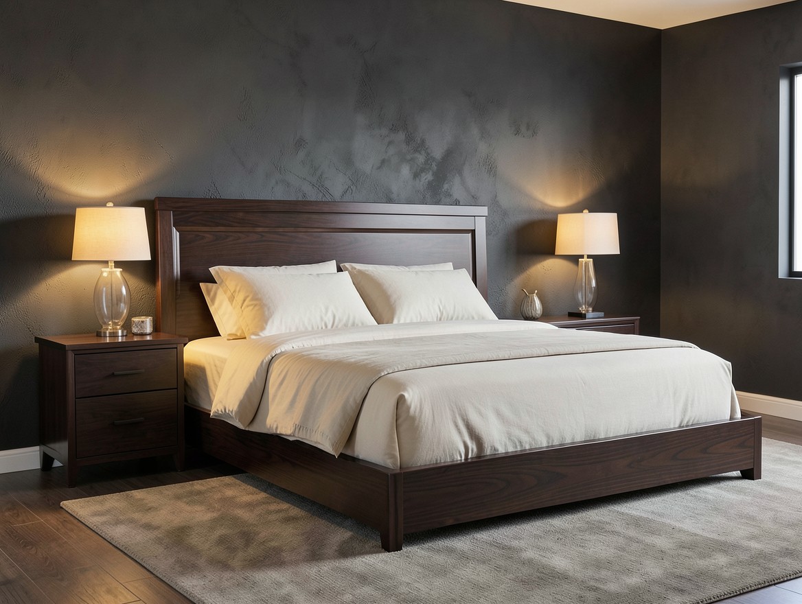Cama de madera oscura para dormitorio